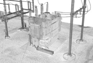 black and white scan of substation from laser scan for power inventory