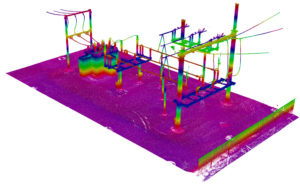 colored scan image from black and white scan of substation from laser scan for power inventory